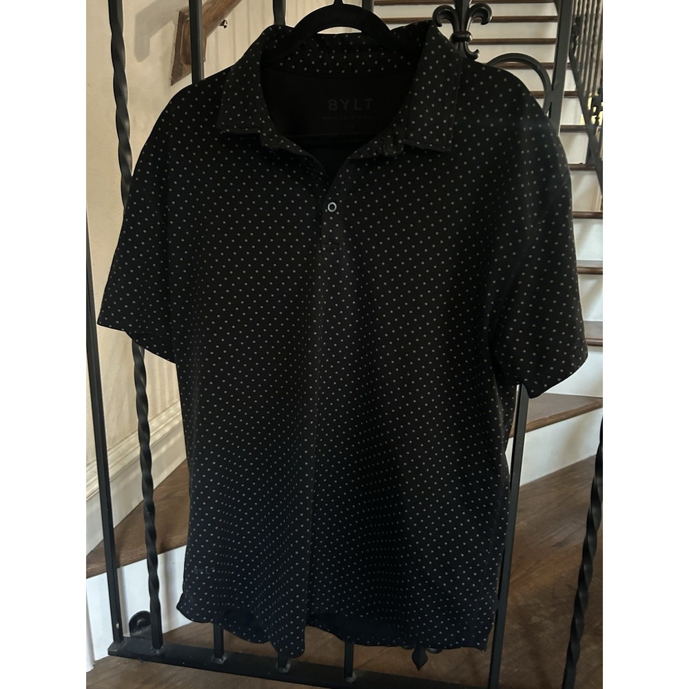 Men's Size XL BYLT Basics Drop-Cut LUX Dotted Polo Shirt Short Sleeves